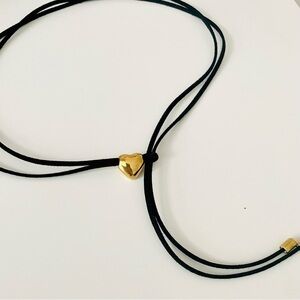 Gold Heart Necklace on Black Cord